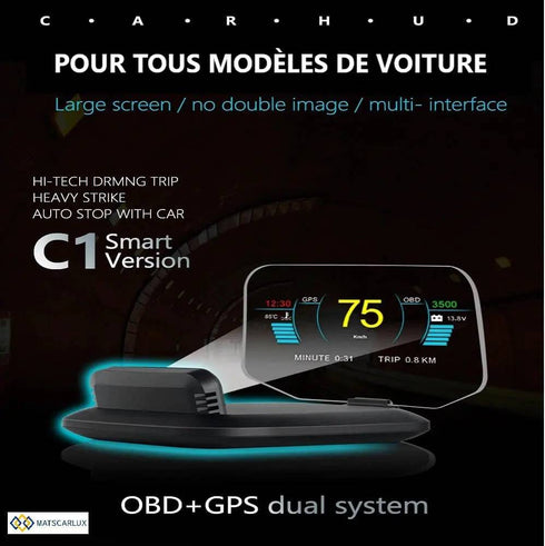 HUD 3D Sans Film OBD2 GPS - Affichage Tête Haute Voiture